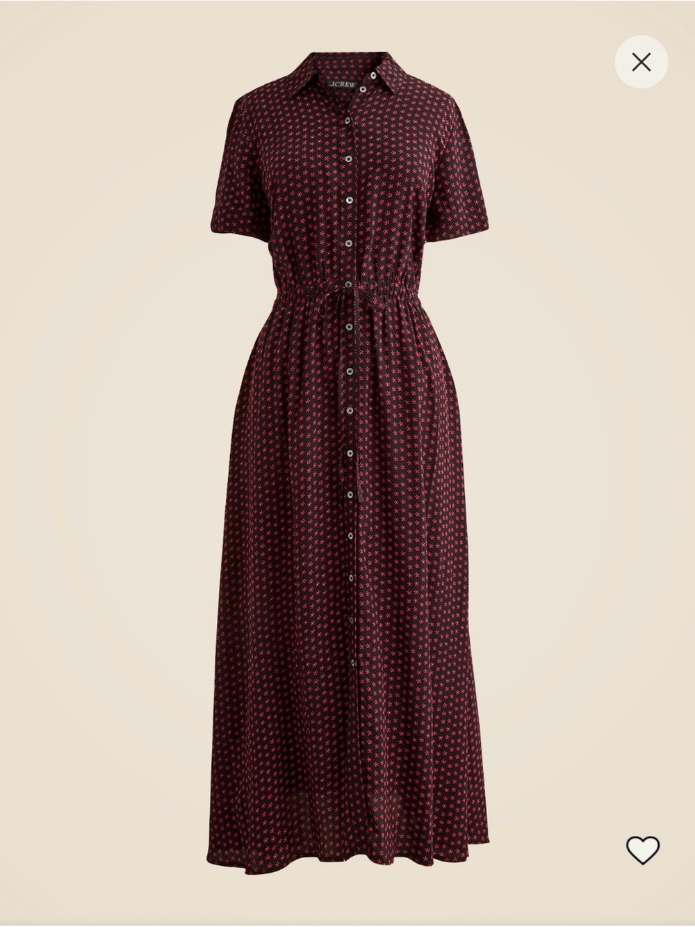 J.Crew Cerise Floral Crepe Chine Button-Front Burgundy Polka Dot Shirt Dress - Picture 2 of 9